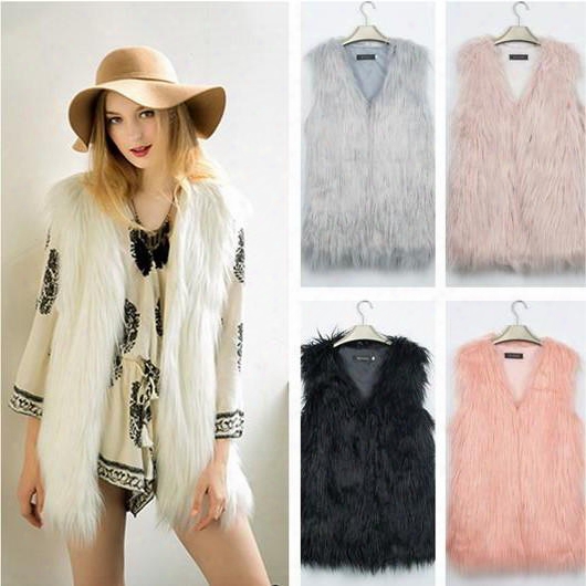 7 Color Faux Fur Gilet Vest Sleeveless V-neck Cardigan Coat Fashion Women Spring Winter Fur Jacket Field Ski Outwear Cjf0938
