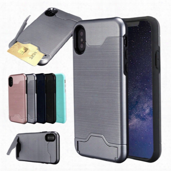 Brush Card Slot Armor Hard Kickstand Case For Samsung Note 8 Back Shell Cover Phone Case For Iphone X 8 Plus With Opp Package