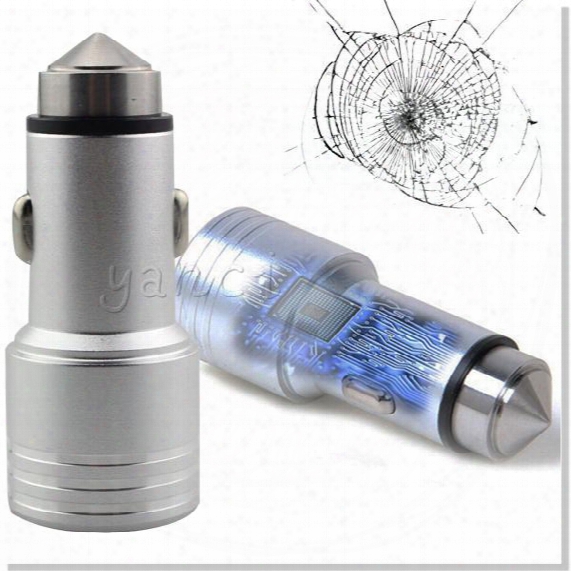 Car Charger&safety Hammer 2-in-1 Emergency Tool Window Breaker Life Escape Hammer 2.1a Dual Usb Charger Port Charger For Iphone 6s Samsung
