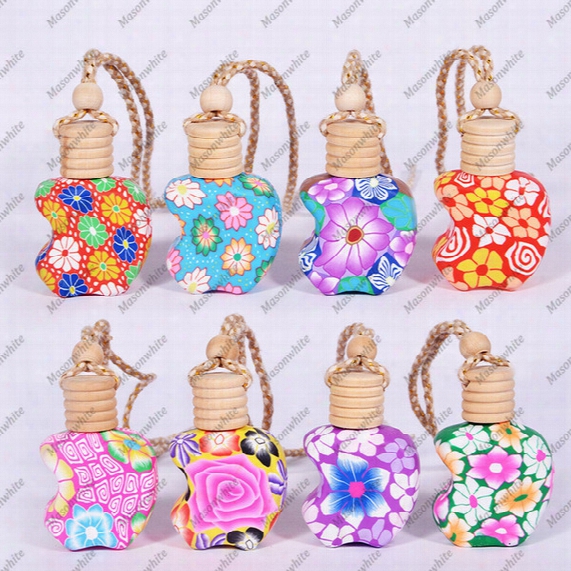 Car Hang Decoration Pendant Pottery Essential Oils Perfume Empty Bottle Colorful Ceramic Glass Hang Rope Necklace Birthday Gift 12-15ml D423