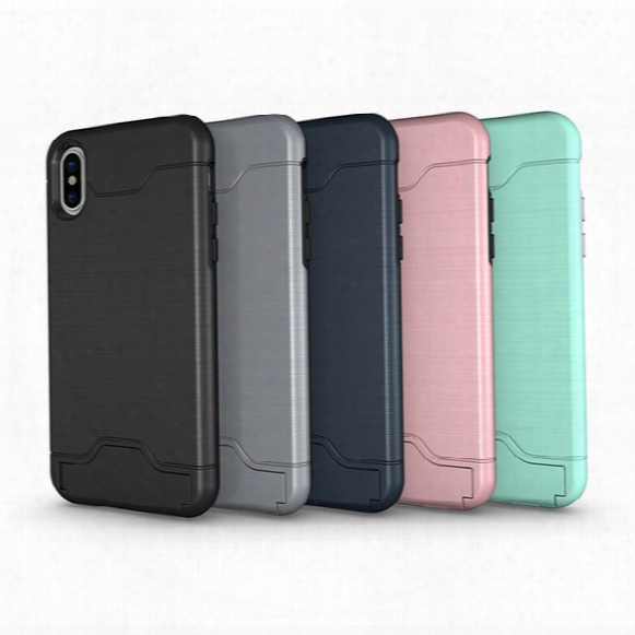 Card Slot Case For Iphone 8 Plus Iphone X Armor Case Hard Back Cover With Kickstand Case For Sansung S8plus With Opp Package