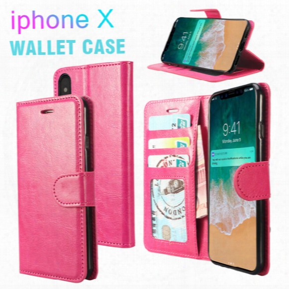 Customized Pu Leather Wallet Case For Iphone X Flip Cover Case Photo Frame Card Slot Kickstand Case For Iphone 7 Plus With Opp Package