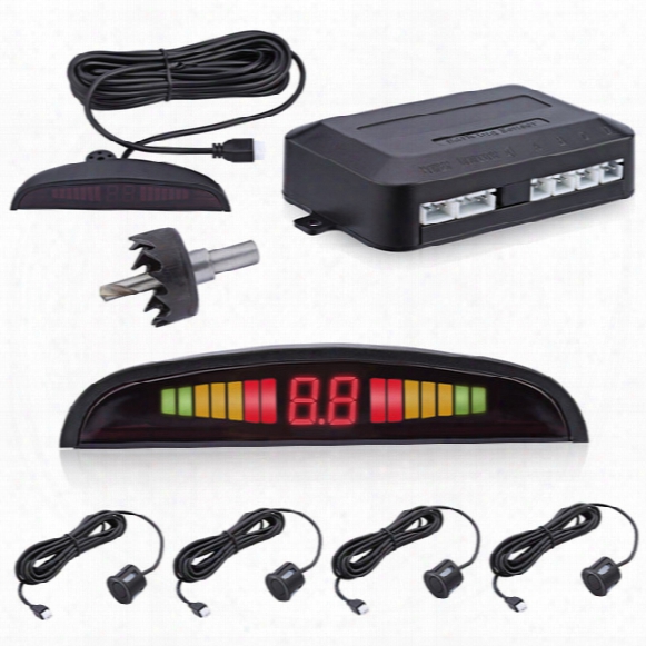 Highly Sensitive Buzzer Safety Alert Car Reverse Back Up Radar System With 4 Ultrasonic Parking Sensors & Led Display For Universal Auto