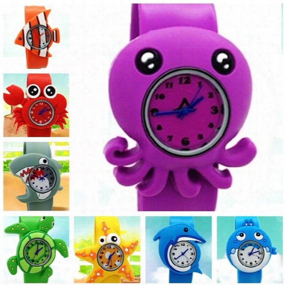 Kids Silicone Slap Snap Watch Cute Caryoon Ocean Animal Wrist Watches Wristwatch Boys Girls Toys Children Christmas Party Gift Wholesale Hot