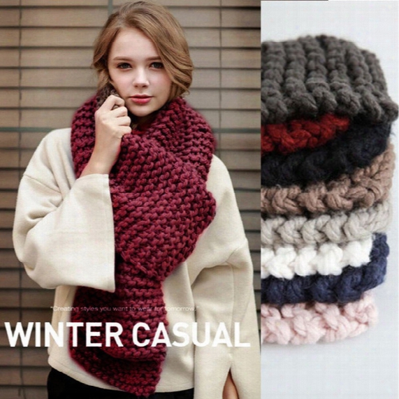 Korean Thick Wool Handmade Crochet Scarf Female Winter Thicken Long Knitted Student Couple Knitting Unisex Warm Collar Scarf B1096