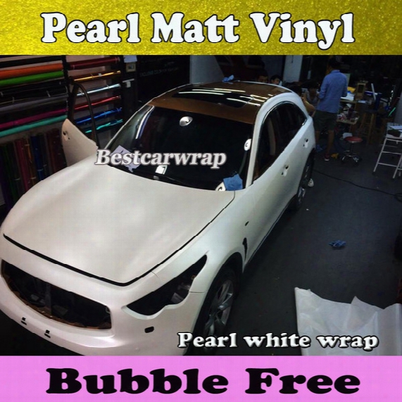 Matte Chrome White Car Wrap Vinyl Wrapping Film With Air Release Satin Chrome White Pearl Film 1.52x20m/roll Free Shipping