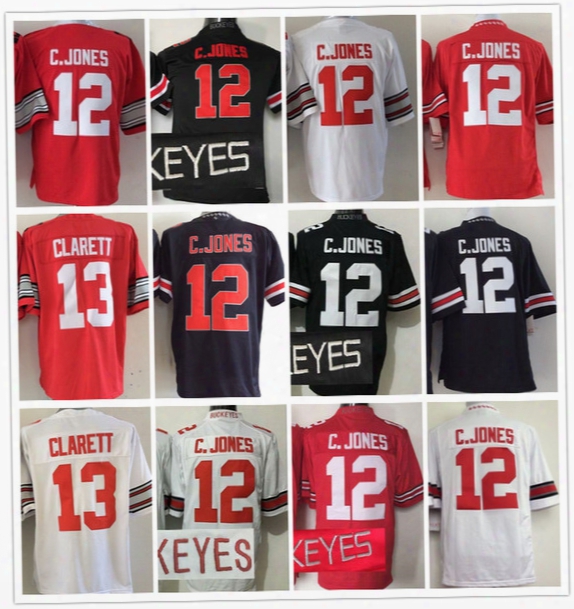 Men Short Sport Jersey White Red Black Ohio State Buckeyes 12 Cardale Jones 13 Maurice Clarett Embroidery Stitching Name Number