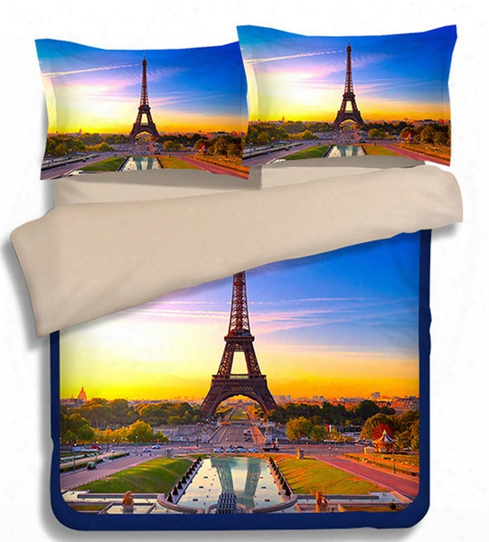 New 3d Scenery 3/4pcs Bedding Set Eiffel Tower Bedclothes Sets Twin Queen King Size Sheet Quilt Cover Duvet Cover Pillowcase Home Textiles