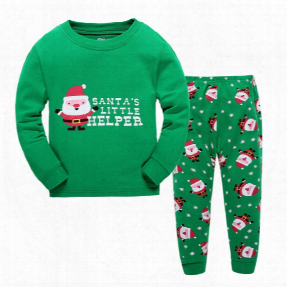 New Christmas Xmas Boy Girl Santa Claus Pajamas 2016 New Cotton Cartoon Long Sleeve Pants Suit Children Pajamas Free Shipping In Stock