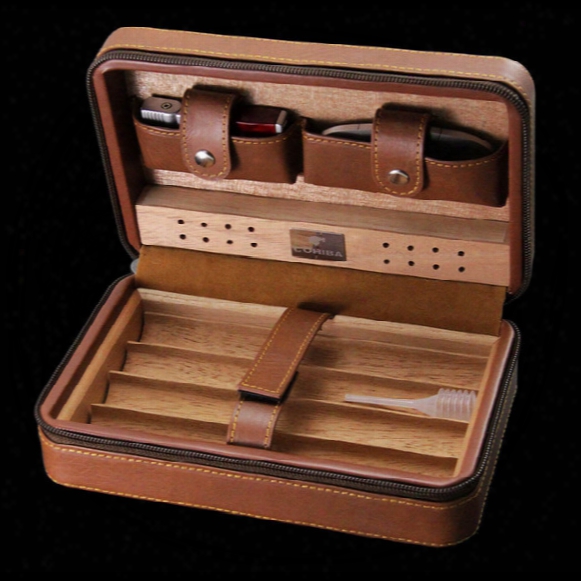 New Cohiba Cigar Humidor Cedar Wood Humidor Carrying Travel Packets Can Installed 4 Pcs Cigar With Lighters And Cigar Cutters