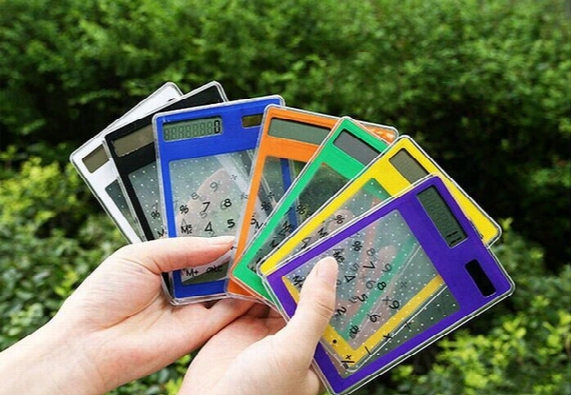 New Fashion Touch Screen Electronic Calculator Mini Transparent Solar Powered 8 Digits Credit Card Free Shipping