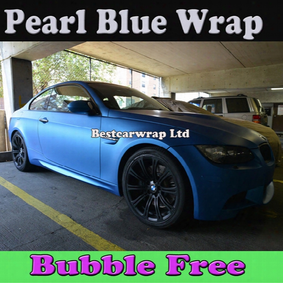Pearl Blue Matt Vinyl Car Wrap Film With Air Bubble Free Vehicle Wrap Vinyl Sticker Pearl Blue Matte Car Wrap Sticker Free Shipping 1.52x30m