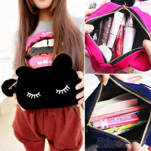 Portable Cartoon Cat Coin Storage Makeup Cosmetic Make Up Organizer Bag Box Case Women Men Casual Travel Bag Handbag Spo2024