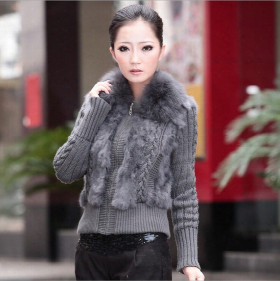 Wholesale- 12 Colors Autumn Winter Knitted Women Cardigan Sweater With Fox Fur Collar Plus Size Women Clothing 4xl Sh-10
