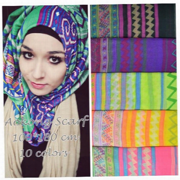 Wholesale- 5 Pieces Free Shipping Women Viscose Voile Shawls Hmong Scarf Tribal Aztec Scarves Muslim Hijab Bufandas Wholesale 100*180cm