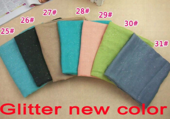 Wholesale-new Color Women Printe Glitter Cotton Shawls Shine Voile Viscose Plain Solid Color Fashion Long Muslim Scarves/scarf 10pcs/lot
