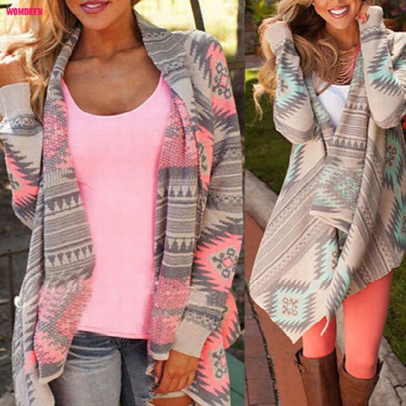 Wholesale-women Basic Coats 2016 New Irregular Long-sleeved Cardigan Sexy Sweater Women Print Winter Pink Autumn Jacket Women Phocho1