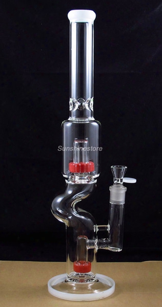 Yq-2348 New Design 18 Inch Glass Bong With Two Colored Percolators Splash Guard Sidecar Percolators With White Mouth And Base Joint 18.8mm