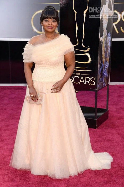 2016 85th Oscar Octavia Spencer Dreamy Asymmetrical Off-shoulder A-line Celebrity Evening Dresses Prom Dresses Evening Plus Size