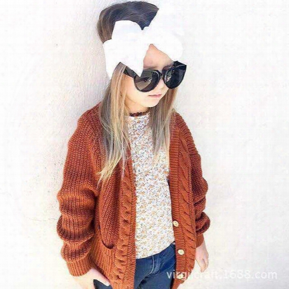 2016 Kids Baby Clothing Cardigan Sweater Solid Color Cute Cat Pattern Cotton Crochet Knit Cardigan Children Autumn Winter Coat 6pcs/lot