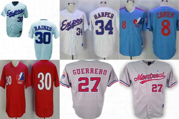 2017 Mens Ladies Kids Montreal Expos Tim Raines Bryce Harper Vladimir Guerrero 8 Gary Carter Red Blue Grey White Cool Flex Baseball Jerseys