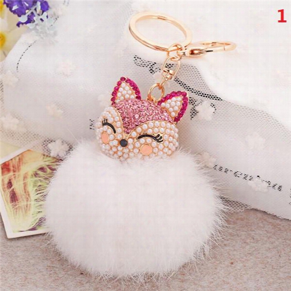 20pcs 7 Colors Lovely Genuine Leather Rabbit Fur Ball Plush Key Chain For Car Key Rings Bag Pendant Car Keychains F557