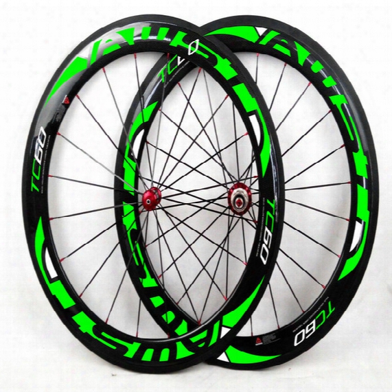 Awst 60mm Full Carbon Fiber Road Bike Wheels Green Decal Bicycle Carbon Wheels Clincher 700c China Bike Wheels Free Shipping