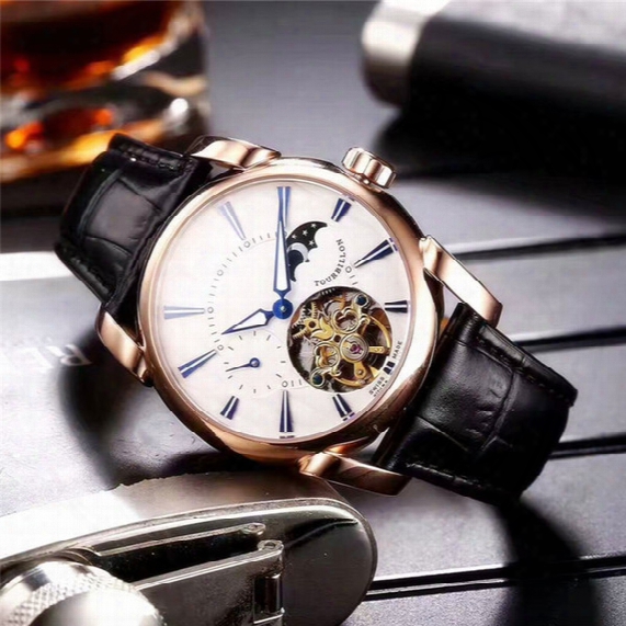 Baselworld New Tourbillon Luxury Mens Watches Top Imported Hollow Automatic Mechanical Movement Moon Phase Design Luxury Wristwatches