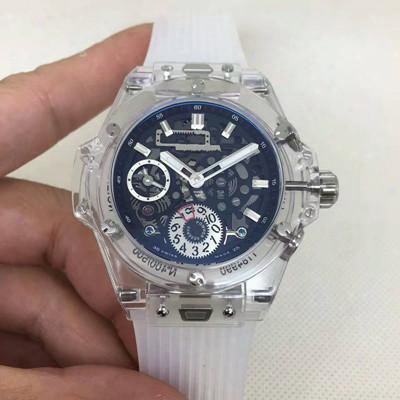 Best Selling Hollow Big Engraving Automatic Transparent Case White Rubber Men's Watch