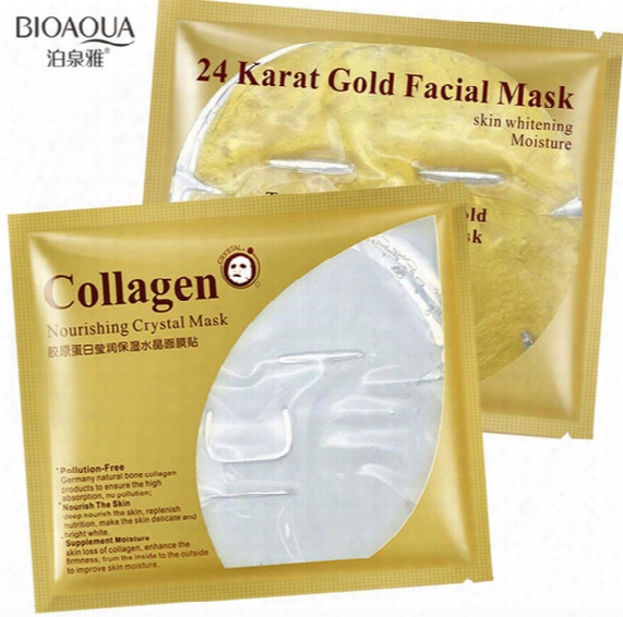 Bioaqua Brand 24k Gold Facial Mask / Collagen Essence Face Mask Crystal Masks Repair Dry Skin Hyaluronic Moisture Its Skin Care