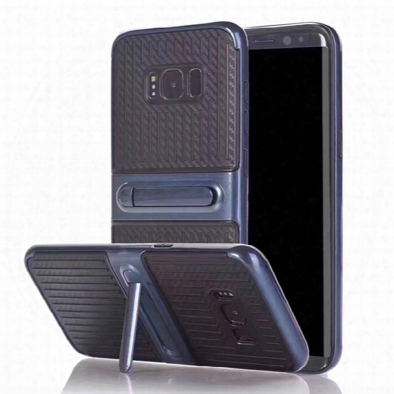 Carbon Fibre Frame Kickstand Phone Case For Samsung J7 Prime/j7 2017/j3 2017 2 In 1 Lanyard Tpu+pc Back Cover Shell