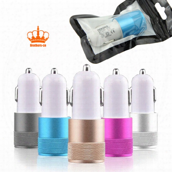 Colorful 2 Port Dual Usb Mini Aluminum Universal 12v 2.1a Usb Car Charger Adapter Cable For Iphone 5 6 7 Cell Phones Tablet Pc With Retail