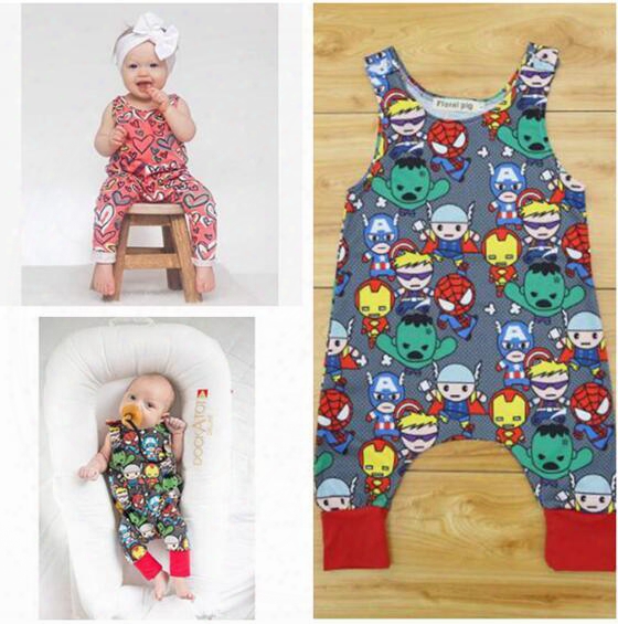 Cotton Cartoon Superhero Newborn Sleeveless Romper Baby Girl Boy Clothes Bodysuit Jumpsuit Playsuit Cute Heart-shaped Printing Outfits 539