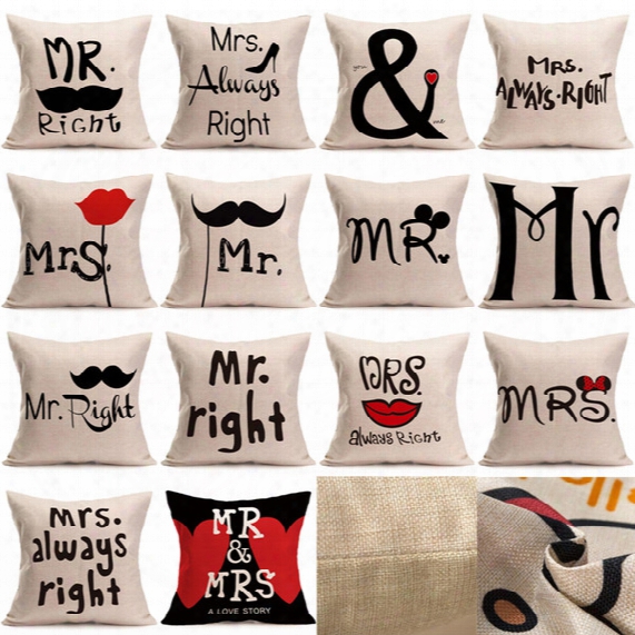Creative Cotton Linen Cartoon Couple Mr & Mrs Mickey Mouse Mr Right Throw Pillow Case Home Textile