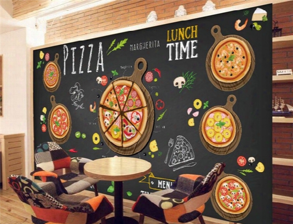 Custom Restaurant Wallpaper,hand-painted Cartoon Delicious Pizza,3d Murals For Cafe Restaurant Background Wall Pvc Wallpaper