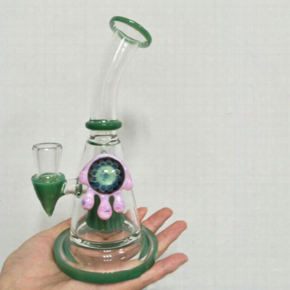 Cute Cartoon Handheld Glass Bongs Inline Pyrmaid Percolator Oil Rigs Water Pipes 2017 New Beaker Fashion Smoking Water Bongs Glass Hookahs