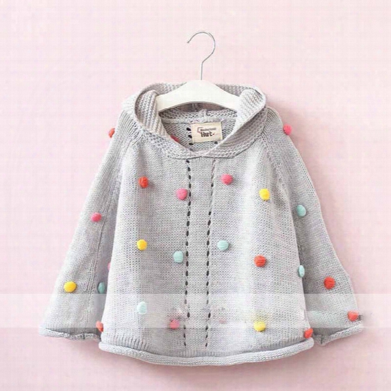 Everweekend Girls Candy Dots Knitted Sweater Cardigans Capes Gray Color Western Fashion Sweet Children Jackets Outwears
