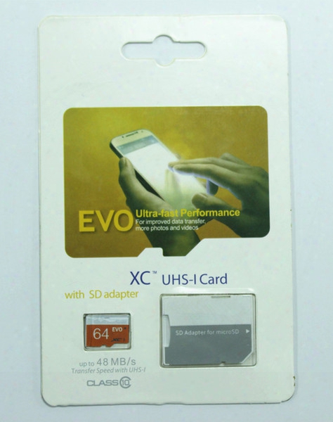 Evo 16gb 32gb 64gb Micro Sd Card Cass 10 Card Tf Card+sd Adapter Uhs-1 Sdxc Sdhc Memory With Retail Package Free Shipping Drop Shipping