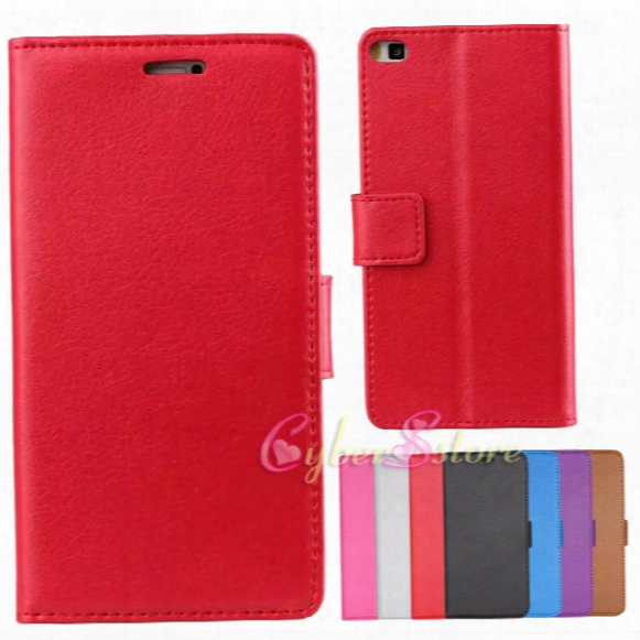 For Huawei P8 Litchi Skin Wallet Leather Tpu Phone Case Cover With Credit Card Slot Money Pocket Flip Stand For Huawei Ascend P8