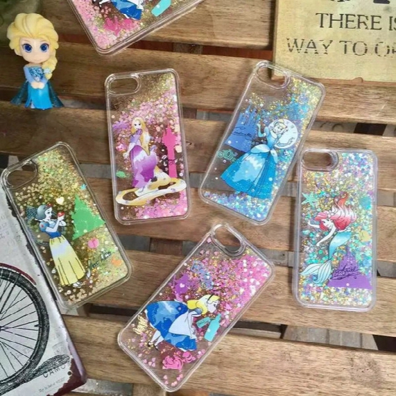 For Iphone 6 6s 6plus 6s Plus 7 Dynamic Liquid Glitter Sand Quicksand Star Hard Phone Case Crystal Clear Princess Cartoon Back Case