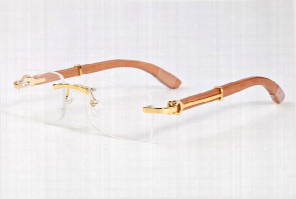 Free Shipping 2017 Wood Legs Buffalo Horn Glasses For Men Wood Bamboo Carving Eyewear Frames Designer Sunglasses Rimless Plain Glasses