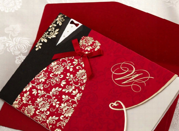 Free Shipping Chic Red Wedding Invitations Cards Customized Printing Personalized Invitations Wedding Supplies