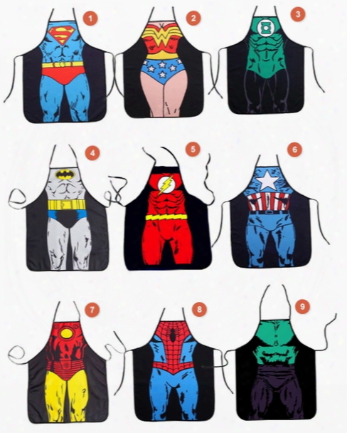 Free Superhero Apron Superman Batman Kitchen Aprons Spiderman Flash Hulk Apron Funny Cooking Cartoon Aprons Party Gifts Dh100034