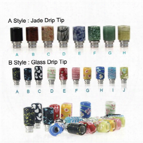 Great Quality 510 Drip Tip E Cigarettes Carving Art Glass Drip Tip Jade Stone Drip Tip With Stainless Steel Wide Bore Atomizer Mouthpieces