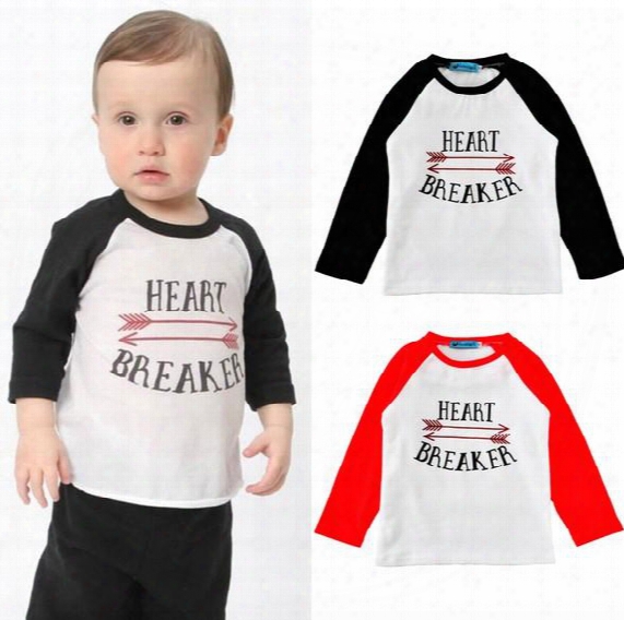 Little Girl T Shirt 2017 Fashion Letter Heart Toddler Girl Boy T-shirt Autumn Cute Cartoon Arrow Kids Shirts For Baby Clothes Heart Breaker