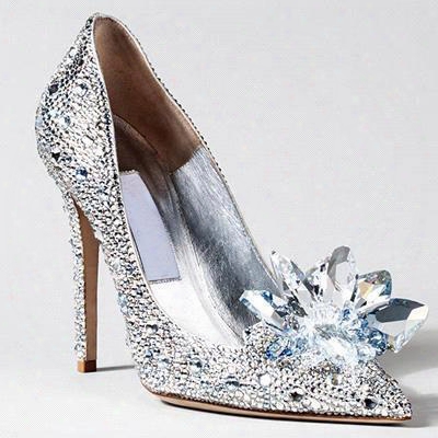 Luxurious Cinderella High Heels Crystal Summer Wedding Bridal Shoes Thin Heel Rhinestone Butterfly Plus Size Blingbling Shoes Bo7932