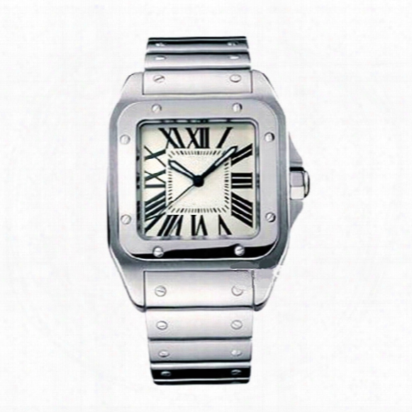 Luxury Top Brand Men Square Watches Geneva Genuine Stainless Steel Quartz Watches High Quality Fashion Mens Santo Watches