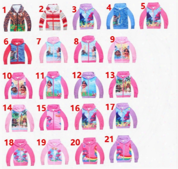 Moana Trolls Hoodies Cartoon Cardigan Boys Girls Sweatshirts Trolls Spring Long Sleeve Kids Coats Trolls Printing Outwear
