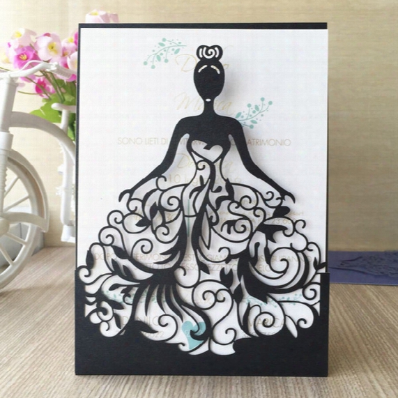New 50pcs/lot Free Shipping Laser Cut Princess Girl Design Wedding Birthday Anniversary Party Paper Invitation Cards Text Personalized