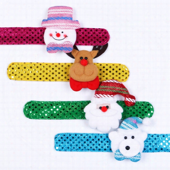 New Children Sequin Christmas Wristband Cartoon Christmas Deer Santa Claus Snowman Flap Ring Bracelet Xmas Decorations C2716